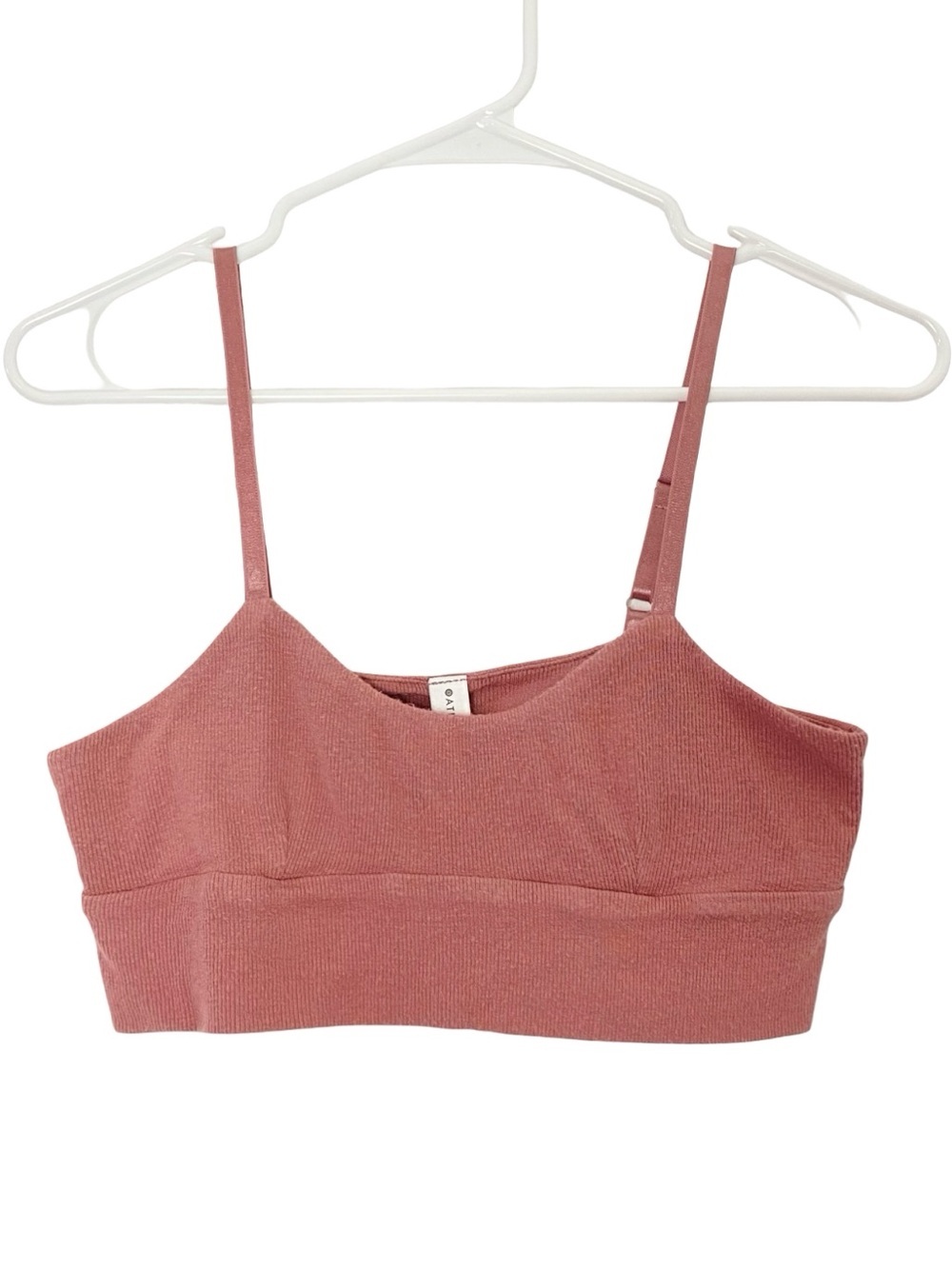 Athleta Bralette Womens Size Small Ribbed Knit Pink Blush Adjustable Straps Bra